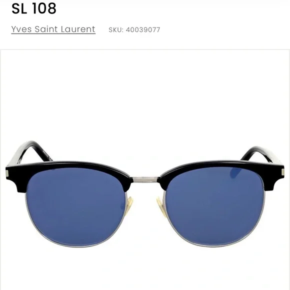 Saint Laurent Paris Stylish Blue Sunglasses Saint Laurent Round Oval Sunglasses Shiny Blue Frame Gray  main image 4